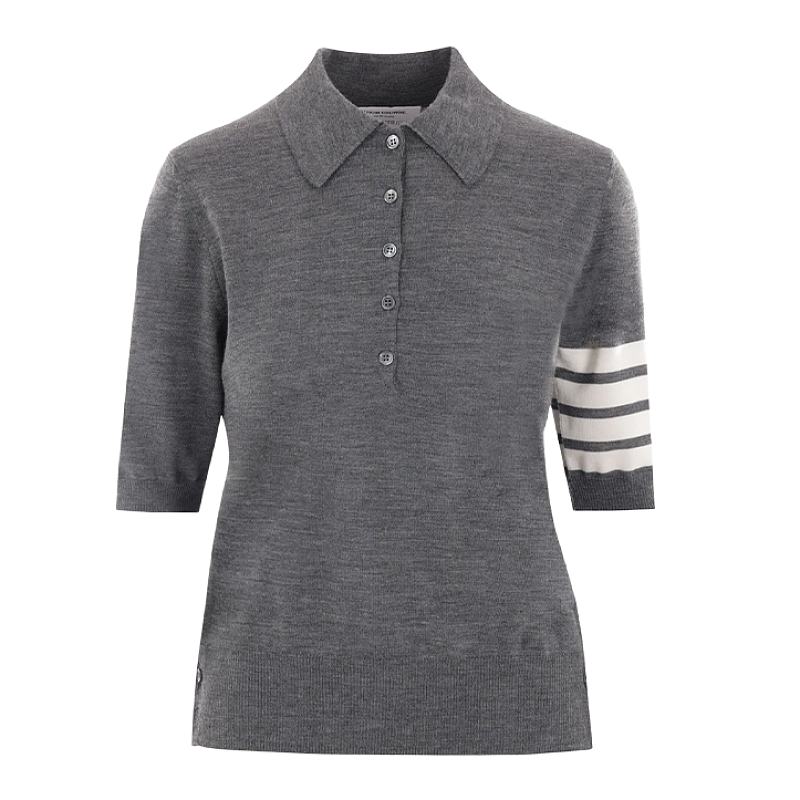 Four-stripe Five-button Short-sleeve Polo Shirt - Grey