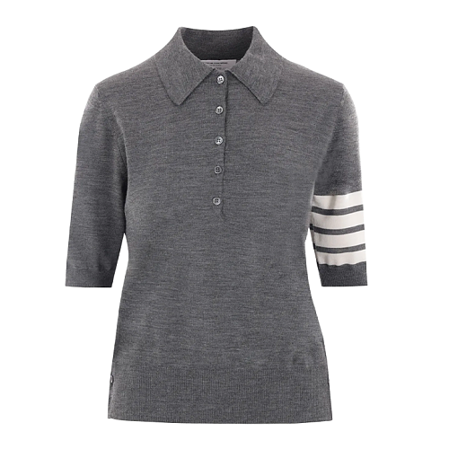 Four-stripe Five-button Short-sleeve Polo Shirt - Grey
