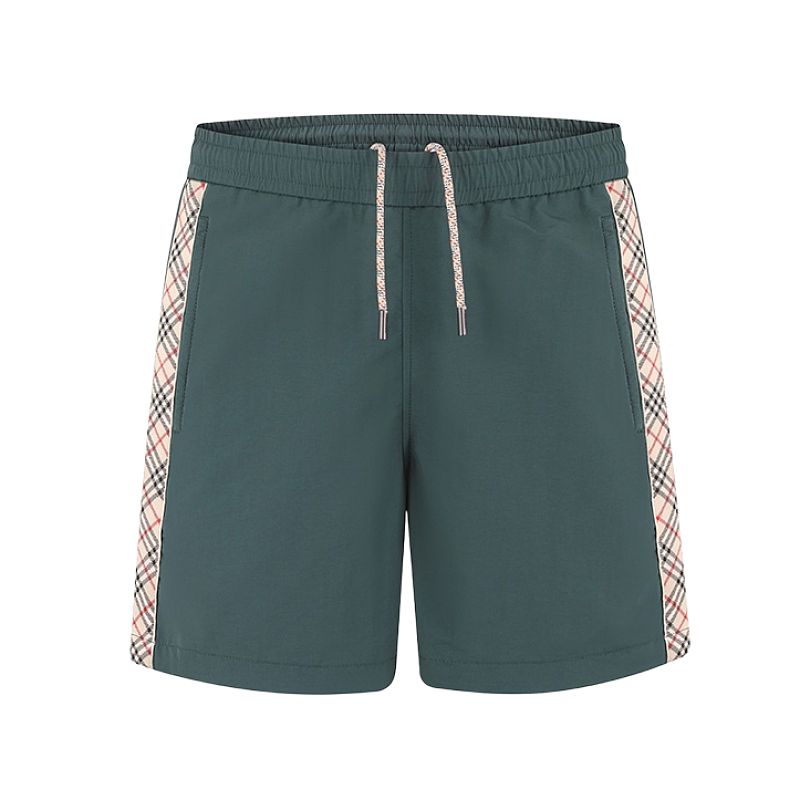 Drawstring Swim Shorts With Plaid Trim