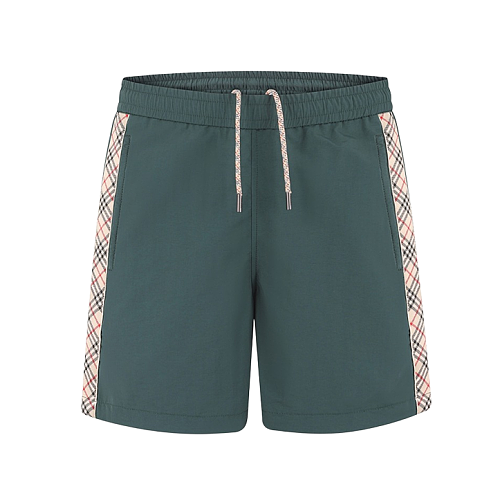 Drawstring Swim Shorts With Plaid Trim