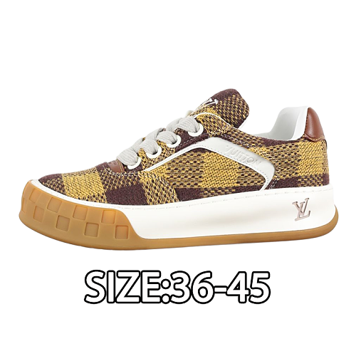 Cowhide Leather Biscuit Shoes With Yellow-brown Plaid