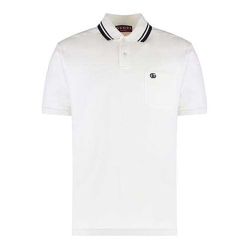 White Polo Shirt With Small Double G Pockets