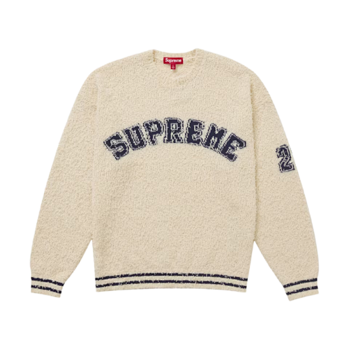 Curved Letter Plush Crew Neck Sweater