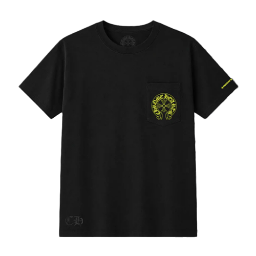 Pocket Yellow Sanskrit Scroll Print Short-Sleeve