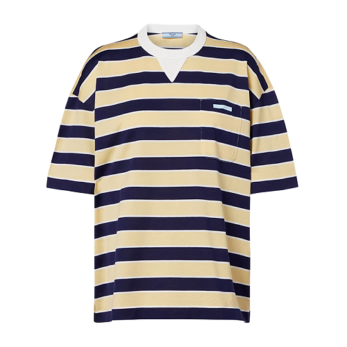 Striped Drop-shoulder Short-sleeved Top - Yellow
