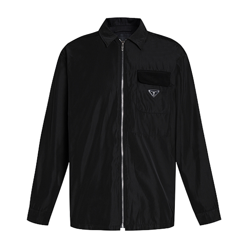 P Solid Color Logo Zip-up Lapel Long-sleeved Jacket