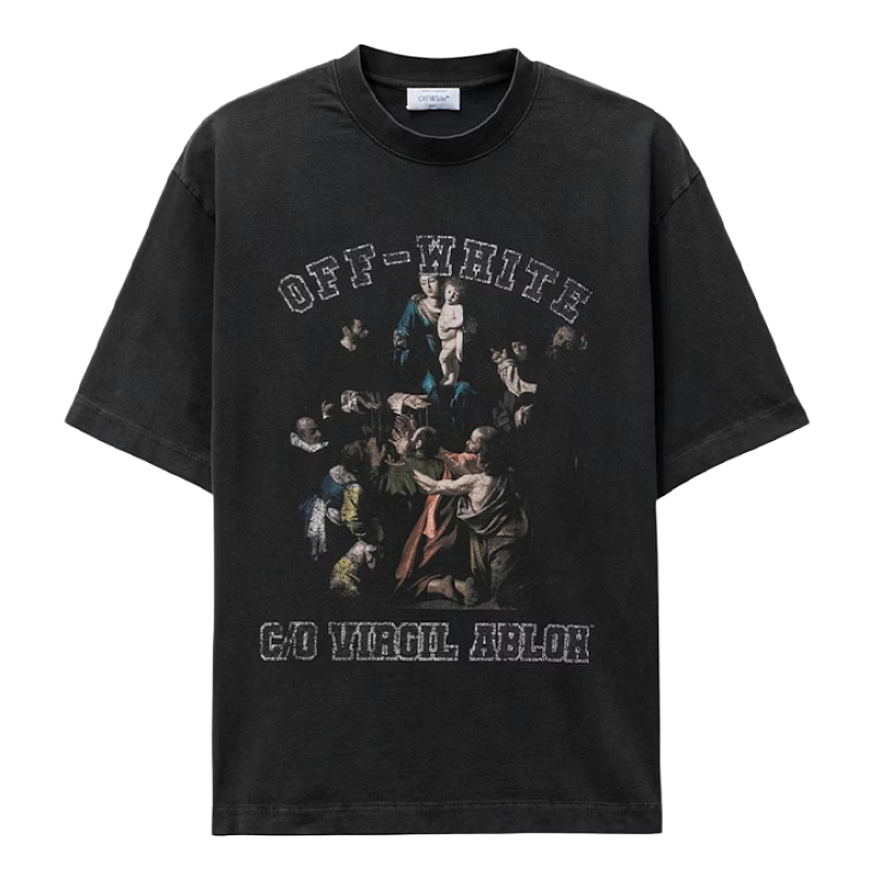 Sleeve T-Shirt With Sacred Chant Virgin Mary Print On The Chest
