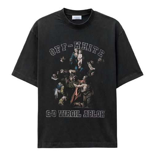 Sleeve T-Shirt With Sacred Chant Virgin Mary Print On The Chest
