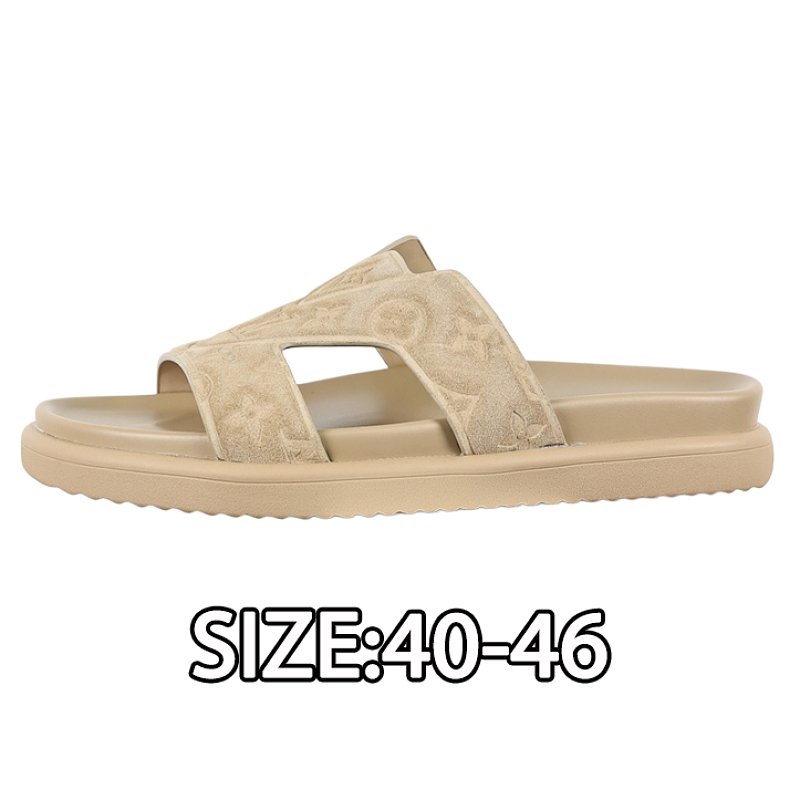 Louis Vuitton Embossed Cow Leather Slide Sandals Men's Khaki