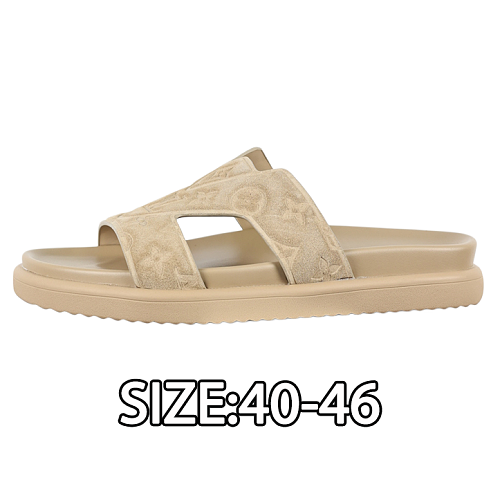 Louis Vuitton Embossed Cow Leather Slide Sandals Men's Khaki