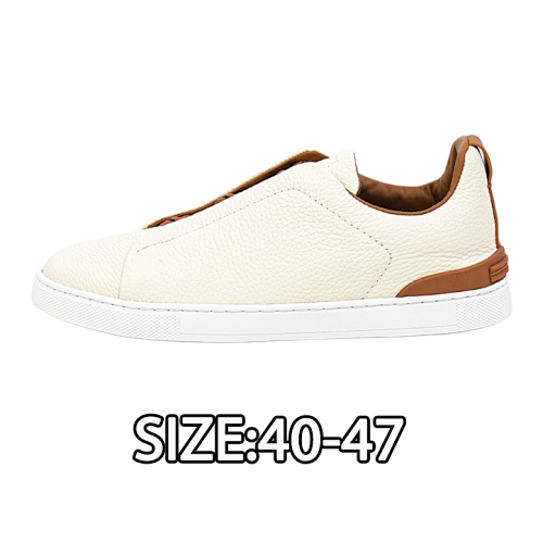 Zegna Triple Stitch Leather Round Toe Low-Top Sneakers. Made From Tumbled Calfskin With Ri
