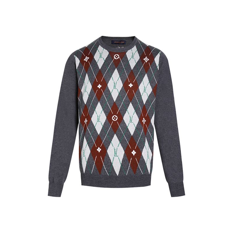 Diamond Jacquard Wool Crew Neck Sweater