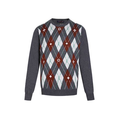 Diamond Jacquard Wool Crew Neck Sweater