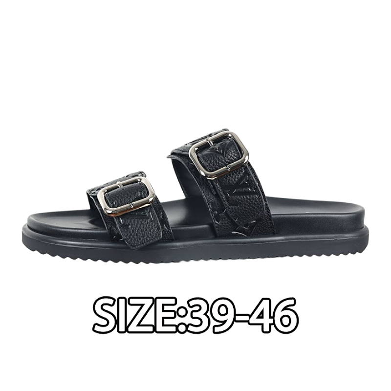 Louis Vuitton Two-strap Flip-flops Black Warrior Full Leather Embossed