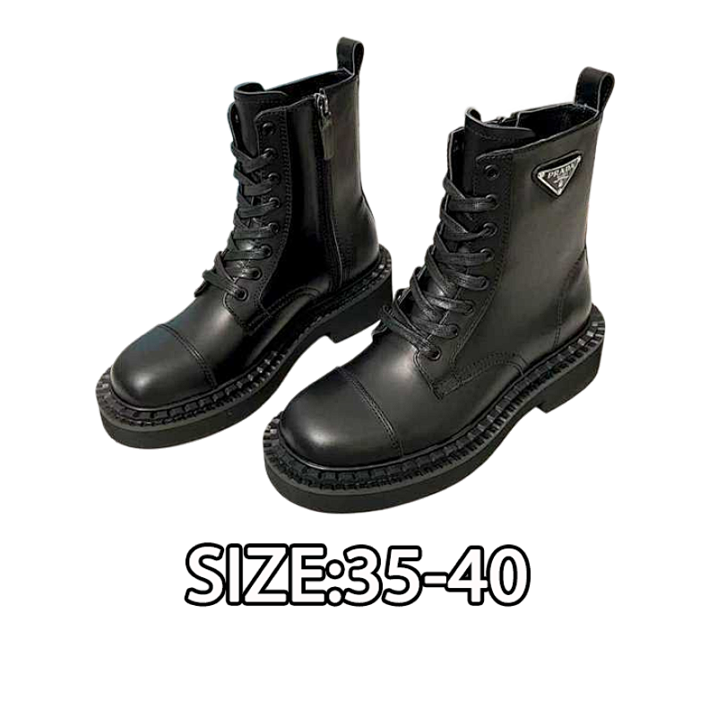 Prada Classic Triangle Logo Showstopper Combat Boots. This Year's Absolute Smash Hit. On T