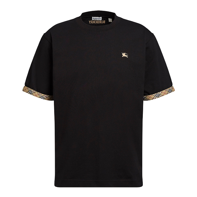 Cotton T-shirt With Embroidered Logo And Checkered Decoration