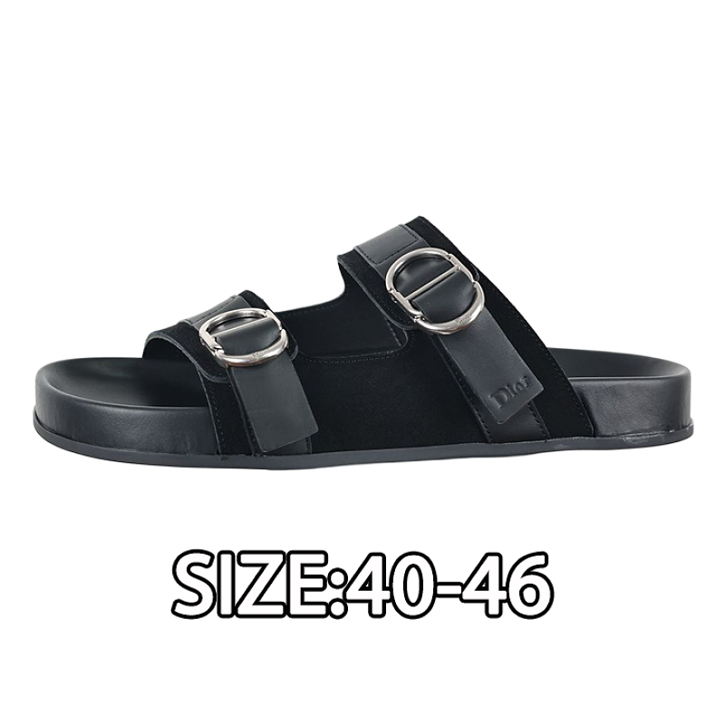 Round Toe Flat Suede Two-word Slippers Black