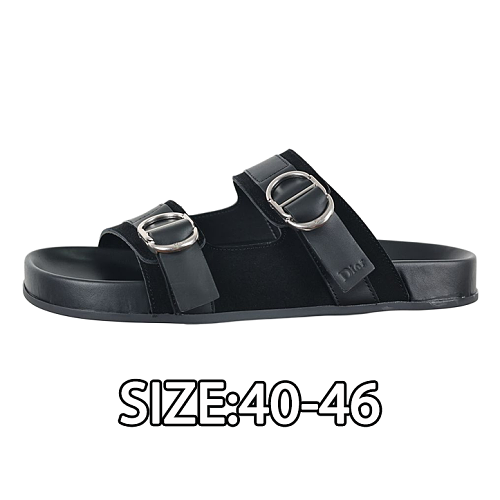 Round Toe Flat Suede Two-word Slippers Black