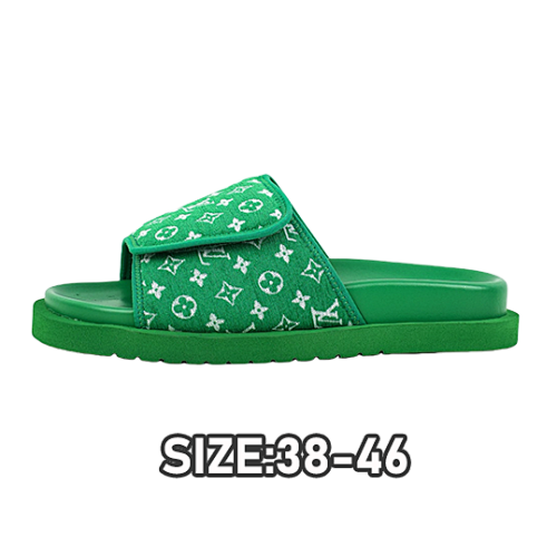 39 L V Miami Damier Round Toe Flip Flops Green