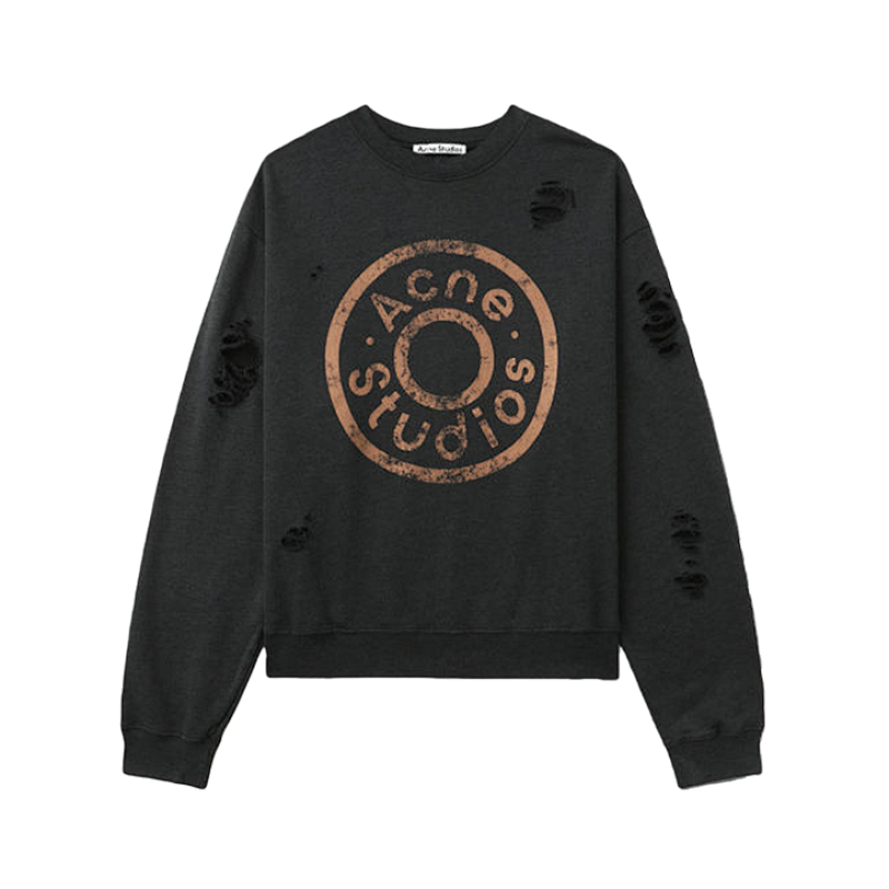 Distressed Crew Neck Sweatshirt With Rings And Holes