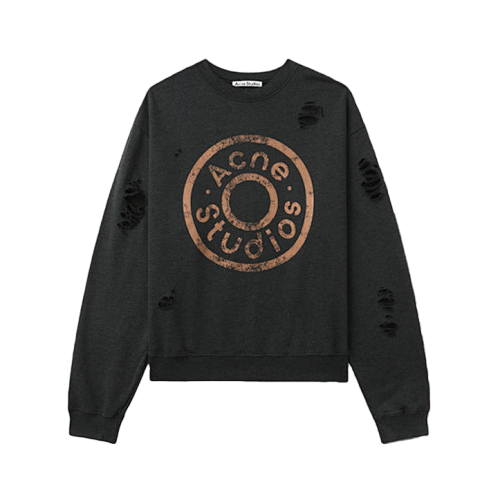 Distressed Crew Neck Sweatshirt With Rings And Holes