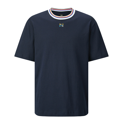 Striped Collar Embroidered Double F Logo Short-sleeved Shirt