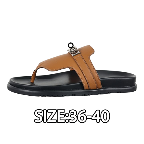 Hermès Goat Leather Flip-flops Black-brown