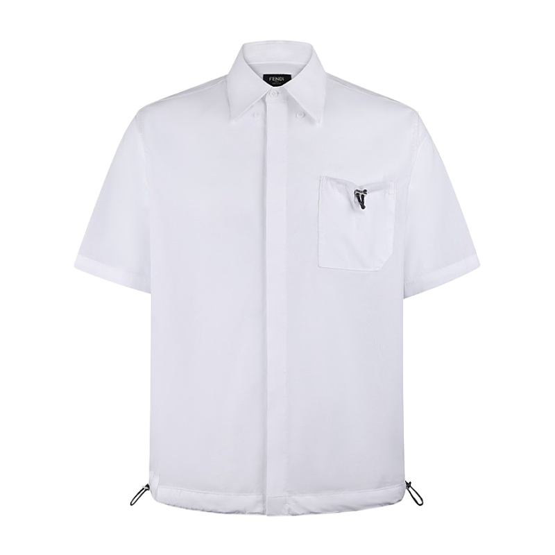 Camp-Collar Poplin Shirt With Chest Pocket And Drawstring Hem