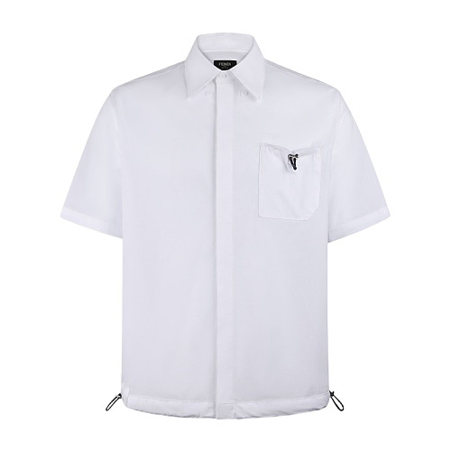 Camp-Collar Poplin Shirt With Chest Pocket And Drawstring Hem