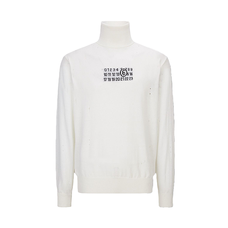 Distressed Knit Jacquard Turtleneck Pullover
