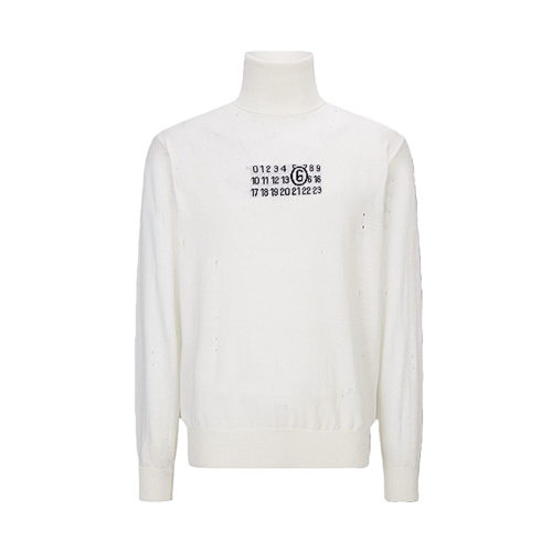 Distressed Knit Jacquard Turtleneck Pullover