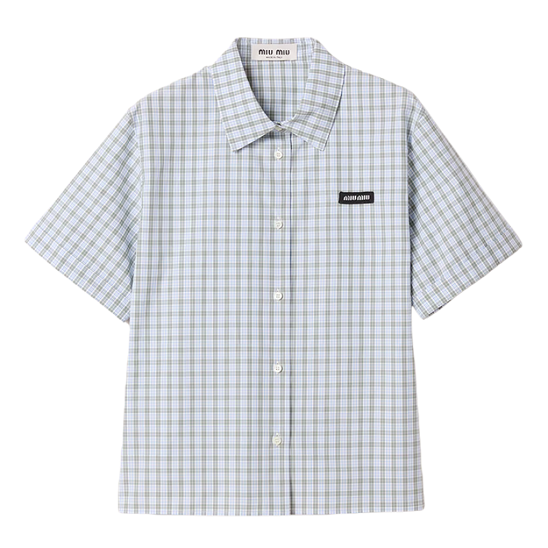 Blue-gray Small Check Short-sleeve Shirt