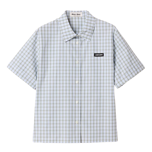 Blue-gray Small Check Short-sleeve Shirt