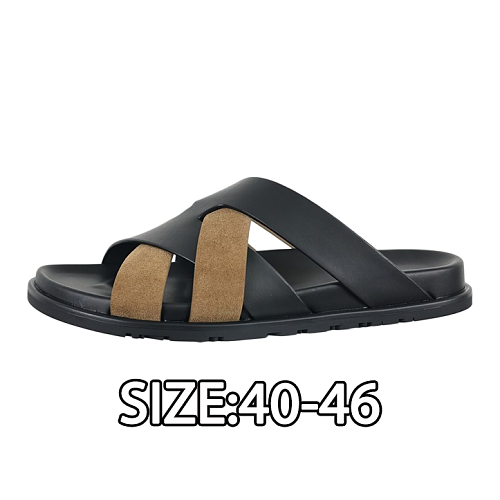 Calfskin Cross-Woven Strap Slide Sandals Black Brown