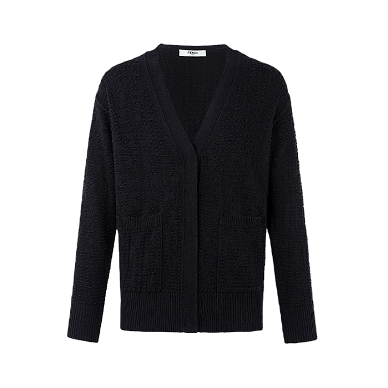 Guppy Jacquard V-neck Cardigan Long Sleeve Sweater