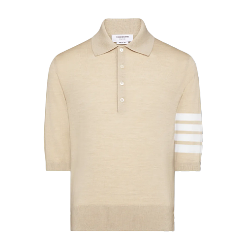 Four-stripe Five-button Short-sleeved Polo Shirt - Khaki
