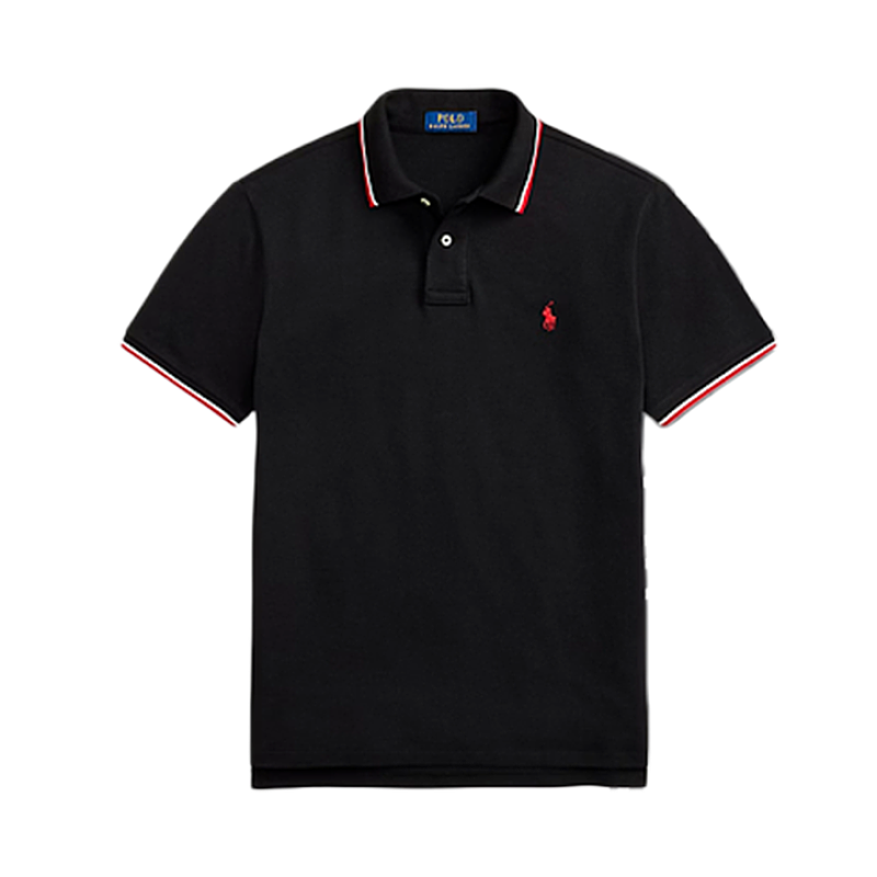 Burberry Red And White Trim Jacquard Collar Polo Short Sleeve