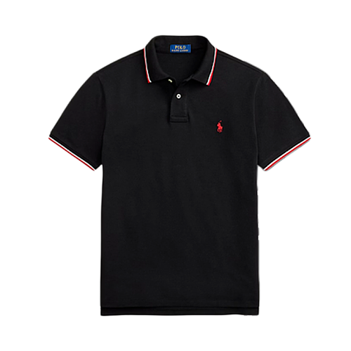 Burberry Red And White Trim Jacquard Collar Polo Short Sleeve