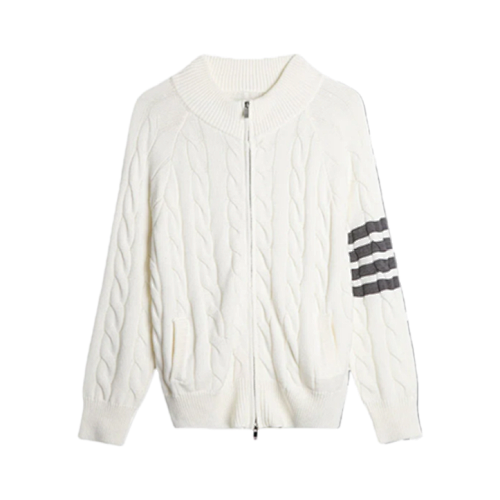 Four-Bar Cable Knit Sweater Cardigan