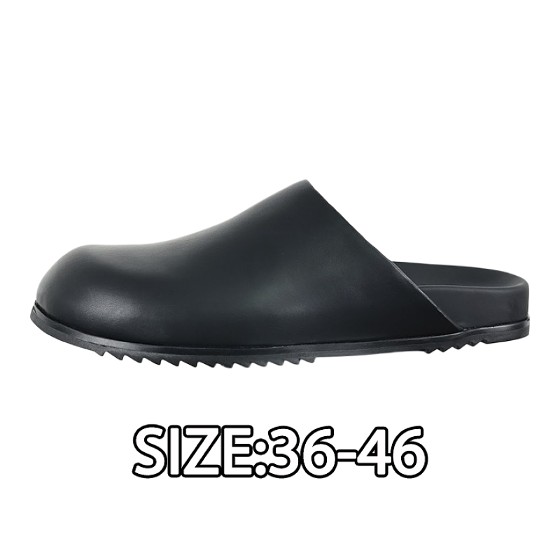 Calf Leather Toe Slippers Black