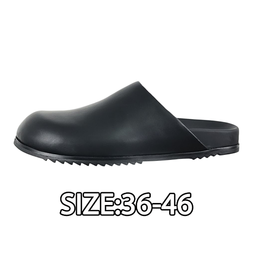 Calf Leather Toe Slippers Black