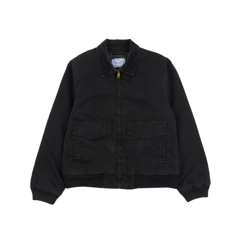 Distressed Cotton Jacket With Triangular Leather Label On The Back