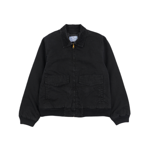 Distressed Cotton Jacket With Triangular Leather Label On The Back