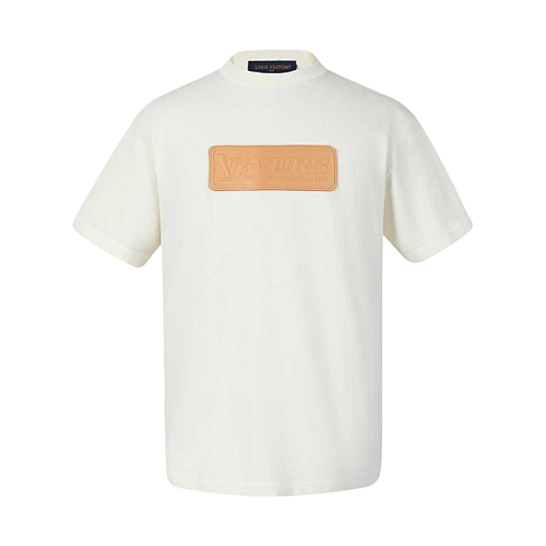 Appliqué Cotton Short-sleeved Crew Neck Shirt