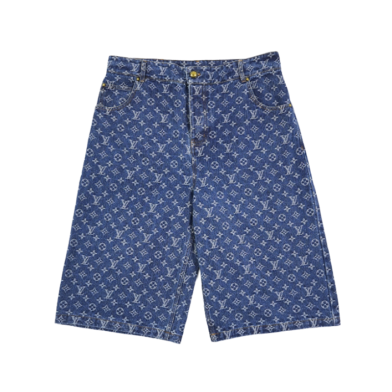 Louis Vuitton Full Print Vintage Blue Denim Cropped Pants