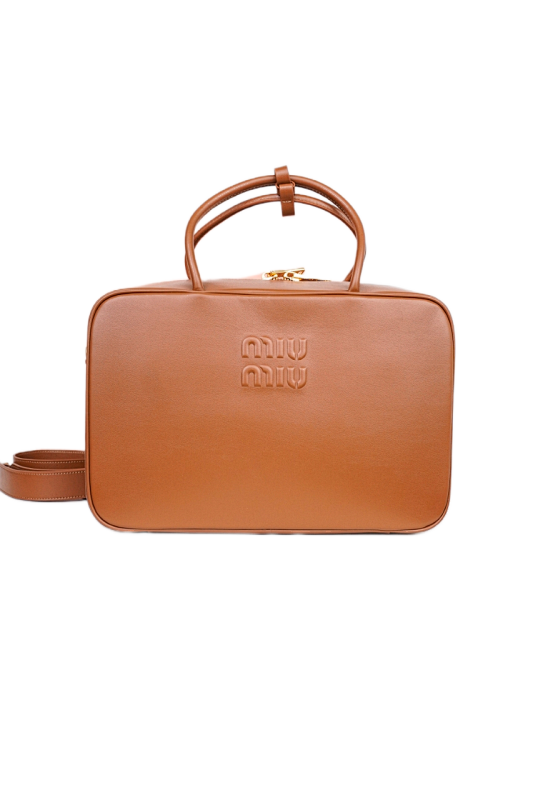 Miumiu Leather Zipper Open Handbag Brown