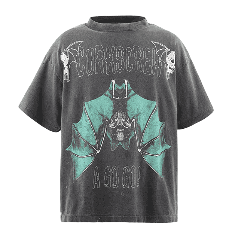 Upside-down Bat Print Short Sleeve