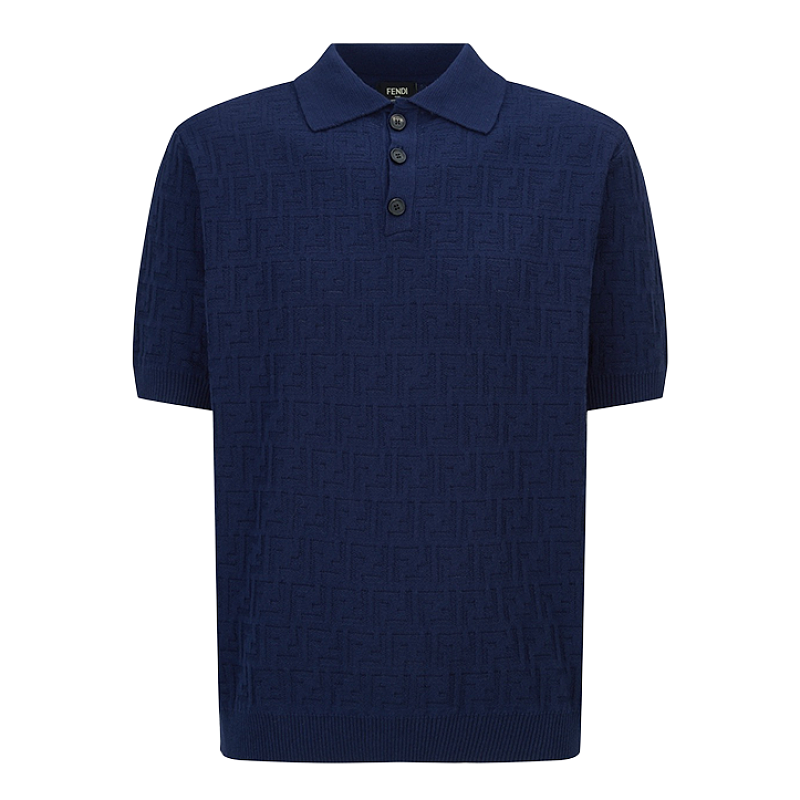 Double-F Jacquard Logo Knit Polo Shirt