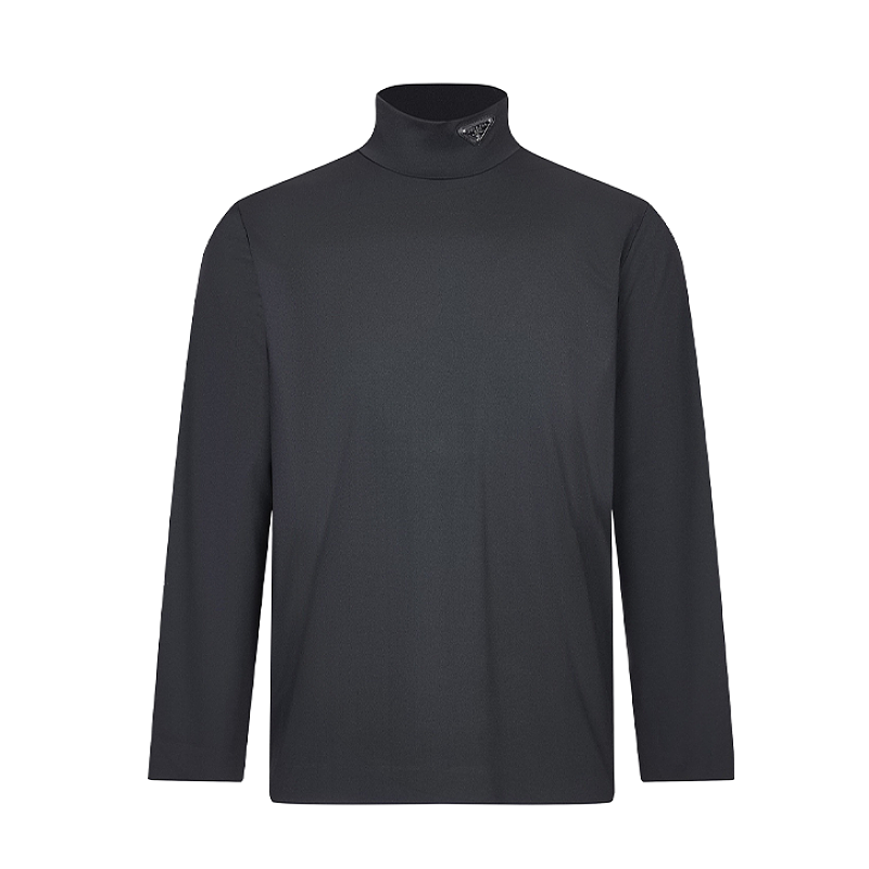 Prada Triangle Leather Logo Turtleneck Sweater