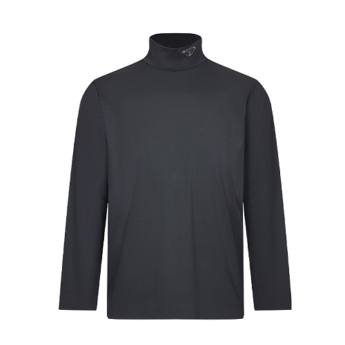Prada Triangle Leather Logo Turtleneck Sweater